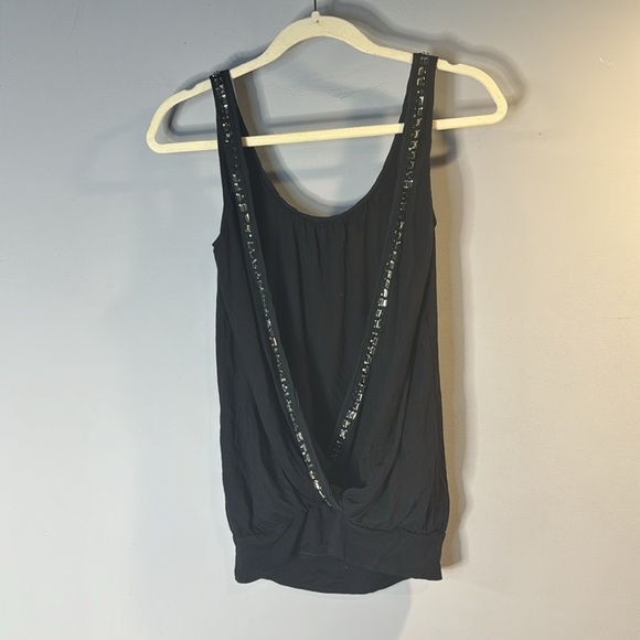 Black slinky bar top- backless tank top with bed embellishment - Picture 3 of 11